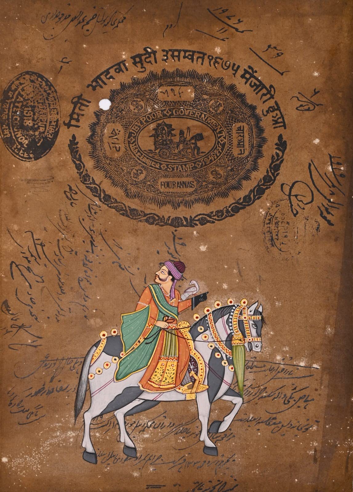 ARTS & CRAFTS MINIATURE INDIAN ART ANTIQUE PAINTING ON OLD STAMP